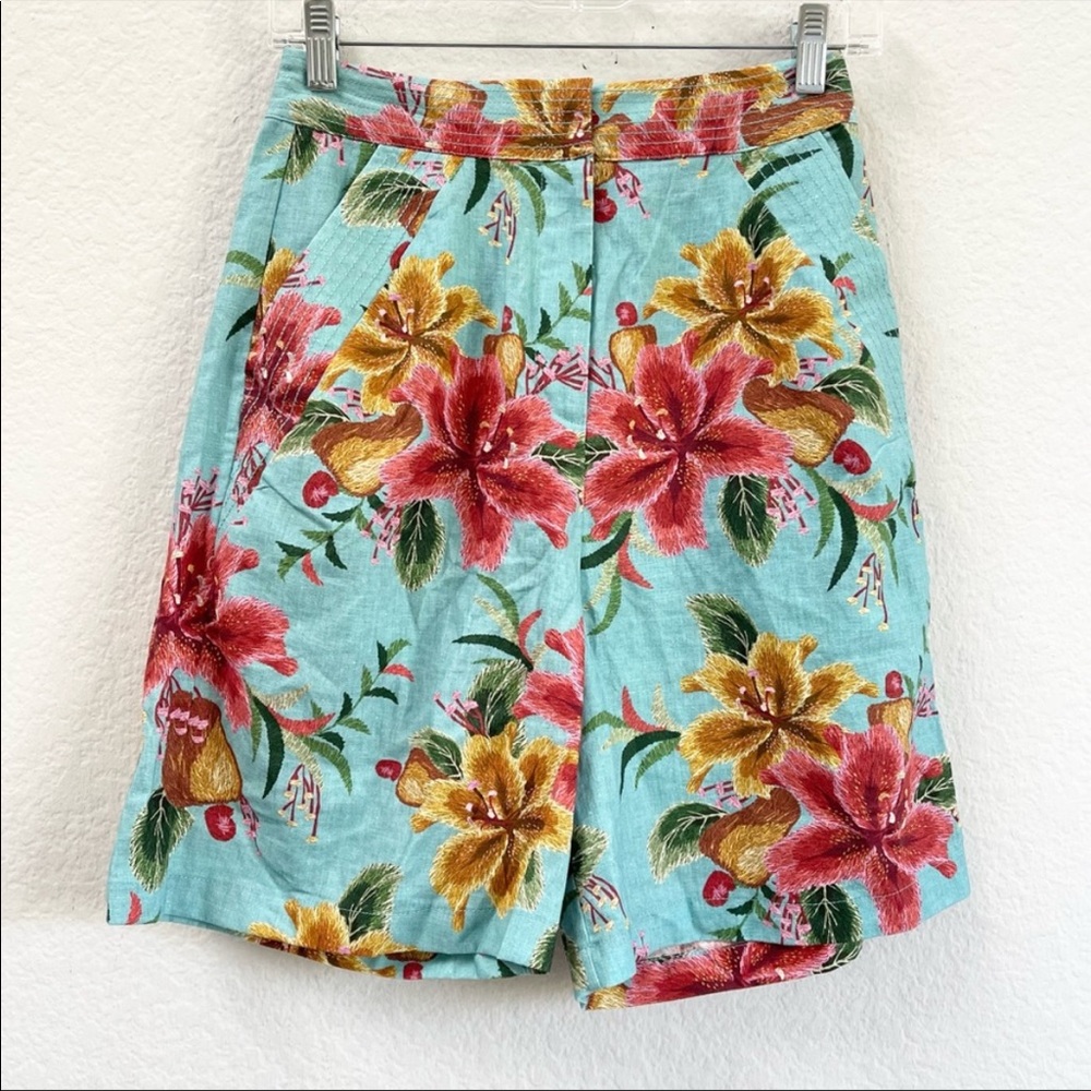NWT: Farm Rio Anthropologie Bermuda linen shorts